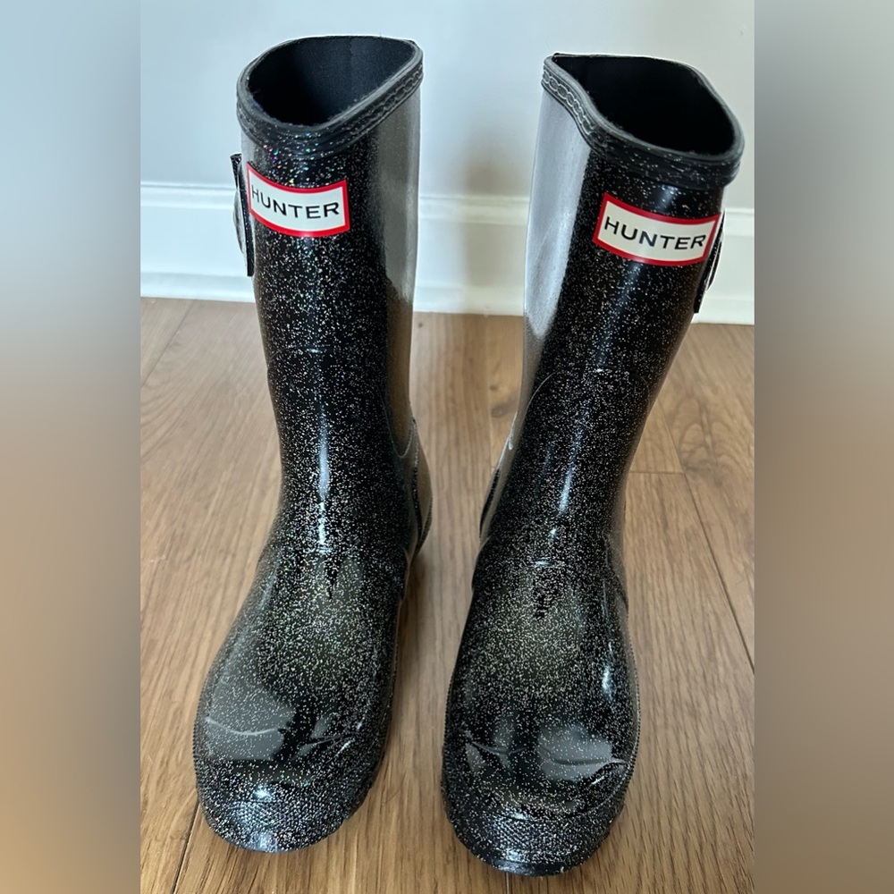 Hunter Starcloud Black Glitter Rain Boots - 7